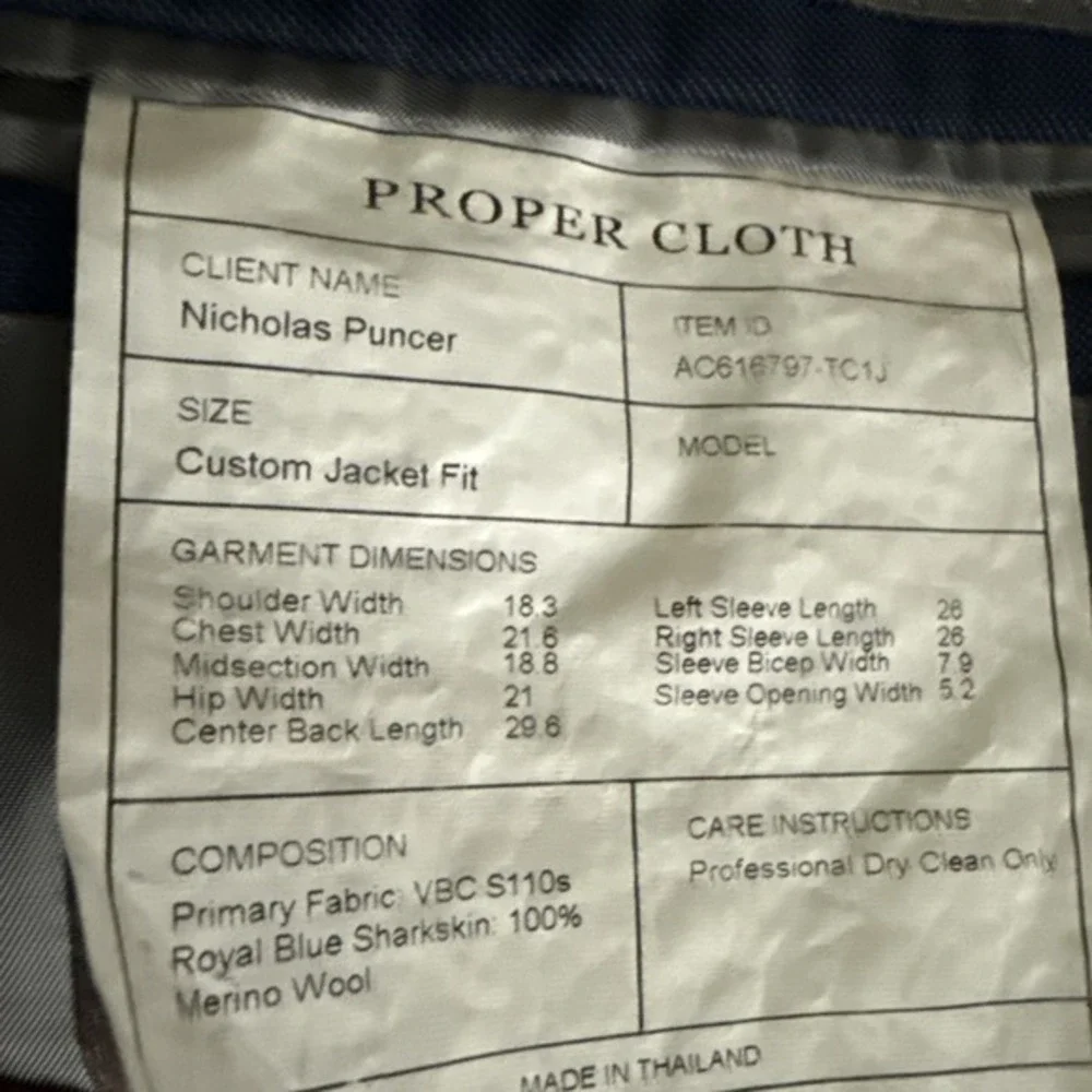 Proper Cloth Mens Navy Blue Wool Sharkskin Perennial Custom Fit‎ Blazer Jacket - Picture 6 of 6